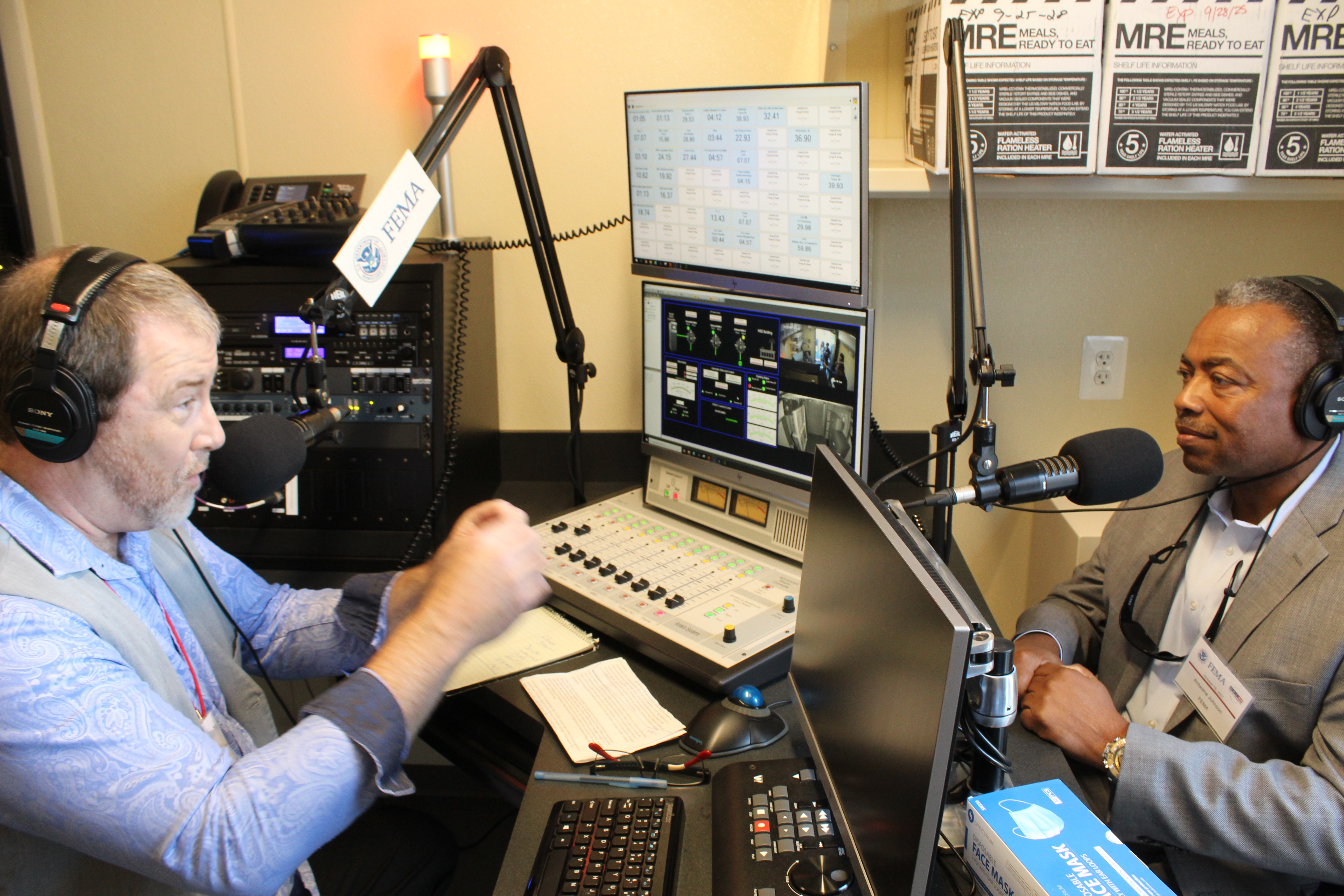 WBZ News Anchor Ben Parker (left) interviewing IPAWS Director Antwane Johnson in the newly upgraded PEP station broadcast “bunker.” 