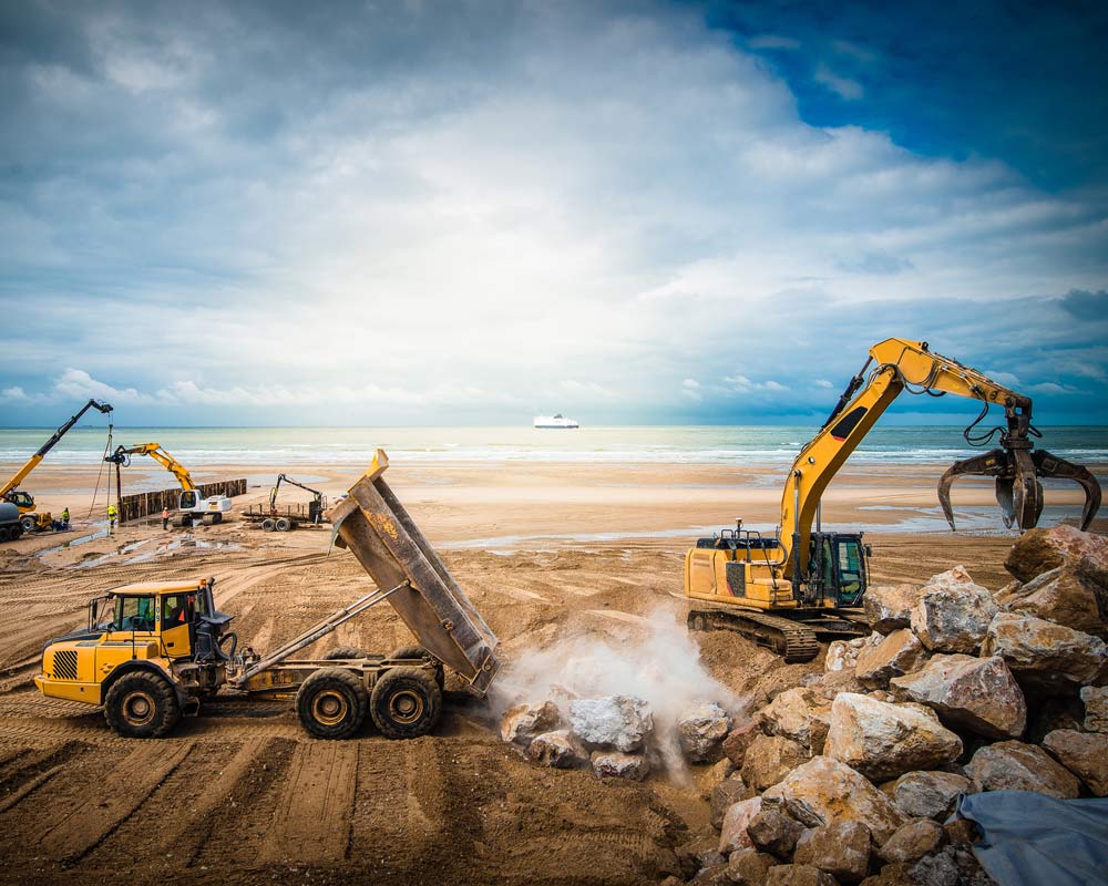 construction equipment on a beach