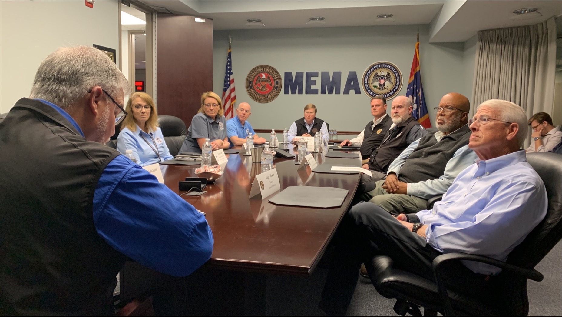 DHS Secretary Alejandro Mayorkas, FEMA Administrator Deanne Criswell meet with federal, state and local officials at Mississippi Emergency Management Agency regarding recent tornadoes that swept across the state.