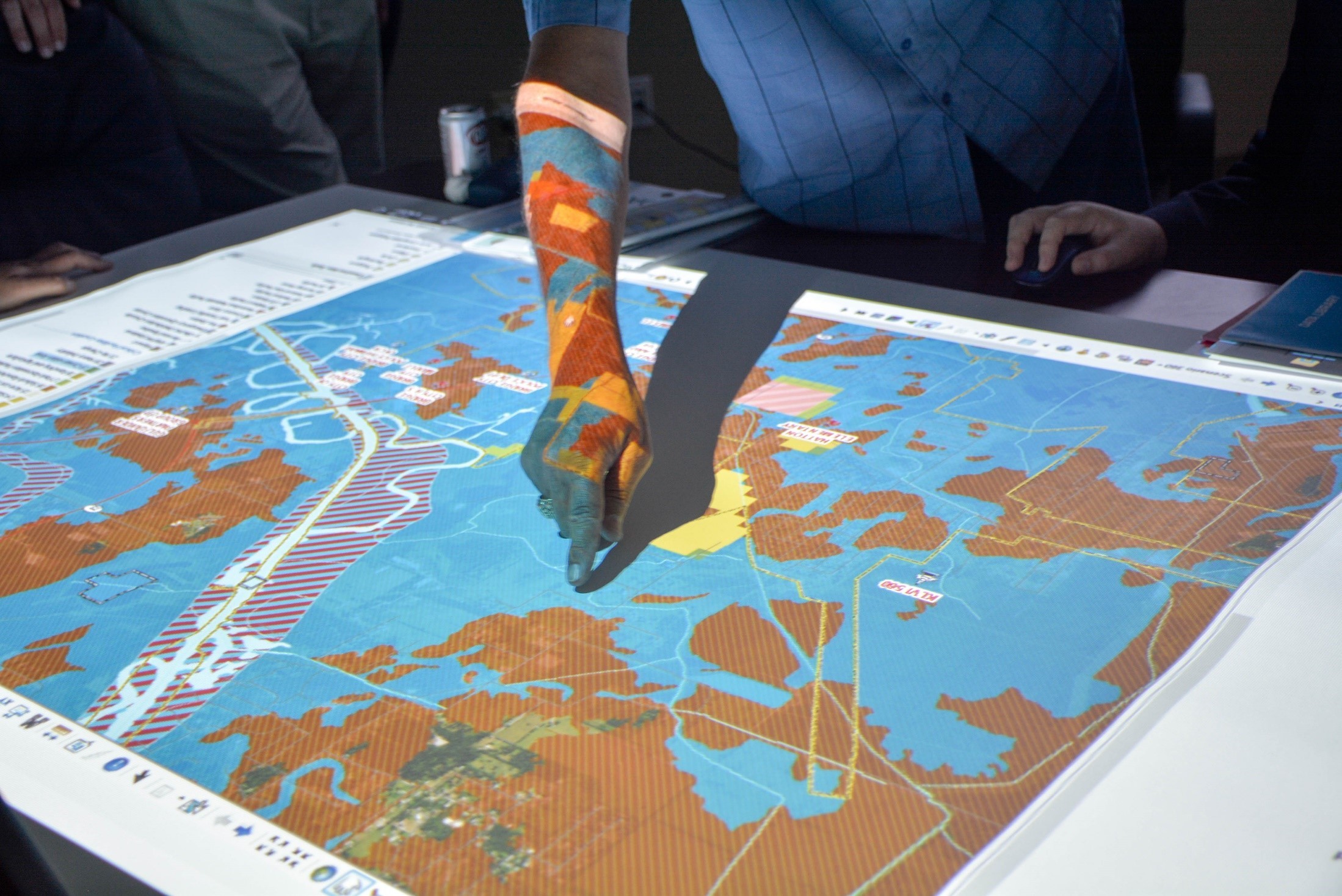 A close-up of CHARM’s interactive tabletop mapping application.
