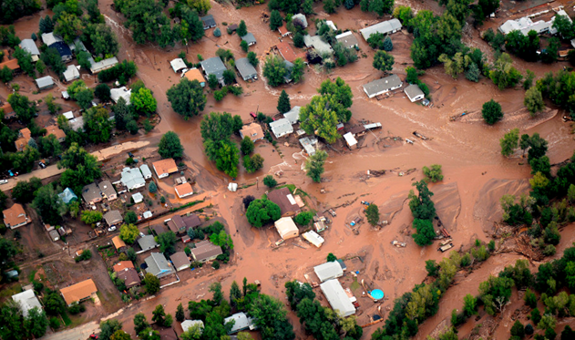 The town of Lyons was flooded by the North and South Vrain Creeks on September 13, 2013.