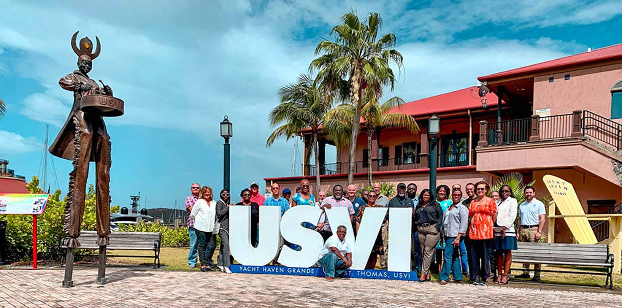 FEMA U.S. Virgin Islands Area Recovery Office and Caribbean Area Office staff gather with Region 2 Deputy Regional Administrator Andrew D'Amora in April 2023 outside the Area Recovery Office on St. Thomas.