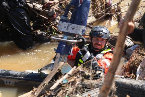 Caption: Asheville, N.C. - (Oct. 2, 2024) - Members of the New Jersey Task Force 1 Urban Search and Rescue Team conduct operations across Buncombe County in Asheville, North Carolina, on Wednesday, October 2, 2024. They are one of 28 federal teams ready to deploy at all times.
