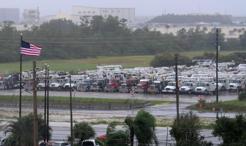 Caption: <p>Orlando, Fla - Power restoration trucks and other equipment are pre-staging ahead of Hurricane Milton making landfall.</p>