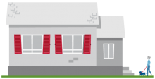 House with person walking dog outside