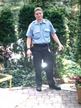 Joel Pirrone in an EMS uniform in 2001