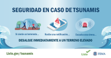 Seguridad en caso de tsunamis: si siente un terremoto, recibe una notificación o escucha una sirena, desaloje inmediatamente a un terrena elevado