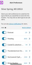 Alert Preferences screen for Main Location. Back arrow at top left highlighted.