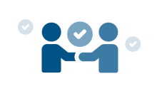 Illustration of two people shaking hands with checkmarks around them and between them