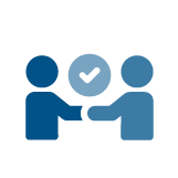 Illustration of 2 people shaking hands in agreement with a checkmark