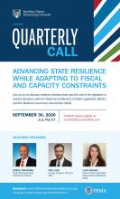 Resilient Nation Partnership Network September 2020 Quarterly Graphic encompassing information on the discussion advancing state resilience while adapting to fiscal and capacity constraints.