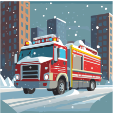 A firetruck driving on a snowy road