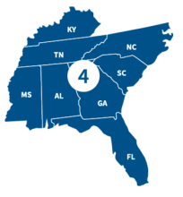 Illustration of the outline of FEMA's Region 4