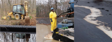 Damming, vacuuming, and sorption for contamination control following a surface spill