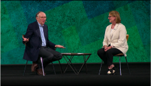 FEMA Administrator Deanne Criswell speaks with Esri President and Founder Jack Dangermond.