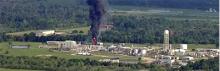 Smoke rising from the chemical plant fire