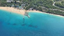 Aereal view of Crash Boat beach shore.