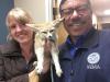 California Wildfire Public Information Officer William Lindsey met the Lyon's Ranch comfort fox, Chewie, at an interview and invited them to uplift the spirits of disaster survivors at one of our Disaster Recovery Centers. Pictured are William, Chewie and the handler. 