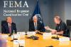 FEMA Administrator Pete Gaynor briefs the President and Vice President about the Hurricane Laura response during a meeting at FEMA headquarters.
