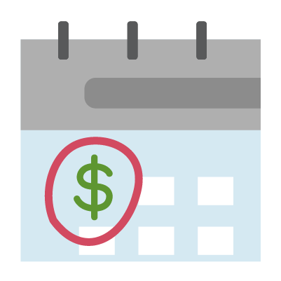 Illustration of a calendar with a dollar sign circled on an unspecified date