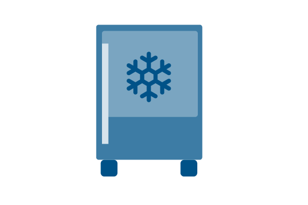 A blue fridge illustration with a snow flake on it 